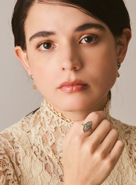 树叶绿芽戒指纯银镂空复古女