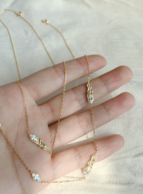 立体羽毛项链纯银马眼宝石女