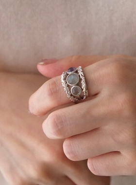 拉长石紫水晶古董纯银戒指