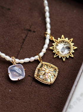 缤纷几何宝石纯银闪烁太阳项链