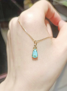 金发晶绿松石纯银女双面项链