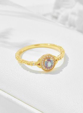 亚历山大戒指纯银变色宝石日系女