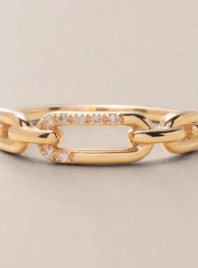 椭圆锁扣连锁镂空镶钻纯银戒指