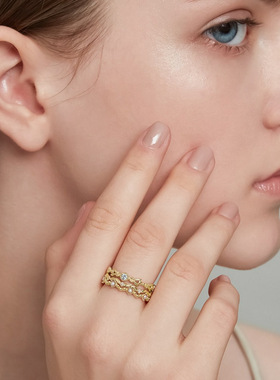 女纯银日系波浪曲线戒指