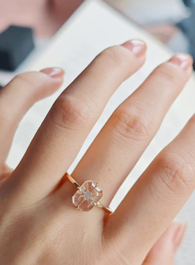 日系轻奢 star天然白水晶 透明光影 星芒 方形 戒指项链