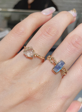 天然拉长石青金石扭绳双面戒指