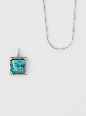 绿松石纯银女方形项链