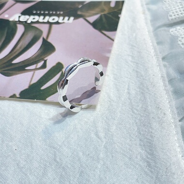 S925纯银戒指复古花边蕾丝树叶戒指个性小众设计指环开口戒