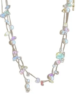 设计甜美项链小众夏季锁骨链高级感时尚配饰粉色女珍珠串珠多巴胺