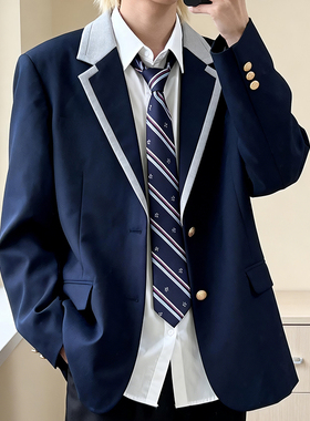 韩版学院风条纹2026领带女款深蓝色免打百搭时尚箭头型百搭领巾
