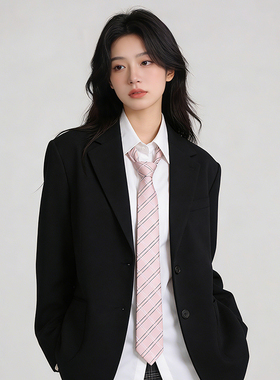 韩版粉色条纹领带女学院风时尚百搭箭头型斜纹领带搭配衬衫毕业潮