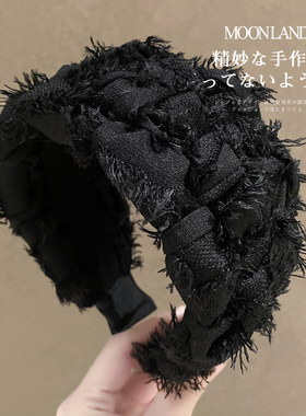 高颅顶黑色毛边布艺发箍发卡头箍