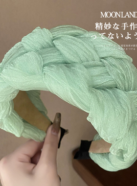 夏日森系欧根纱纯色发箍女高级感洋气时尚增高颅顶显脸小头箍发捆
