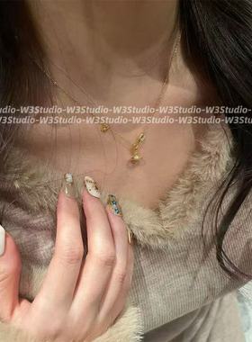 高品质925鸢尾花土星别针项链