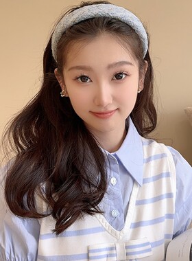 小香风法式淡蓝色发箍女