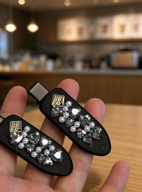 黑底水钻蝴蝶结重工手作发夹