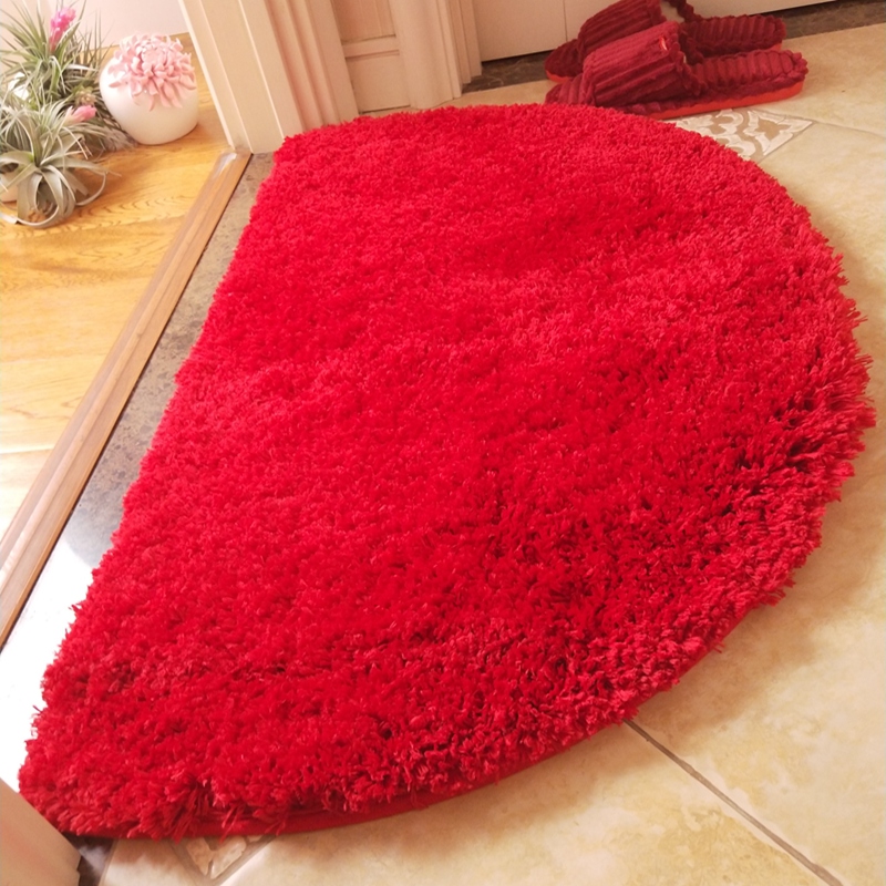红色婚房卧室门垫浴室吸水脚垫机洗长绒淋浴房擦脚毯半圆客厅地垫 - 图2