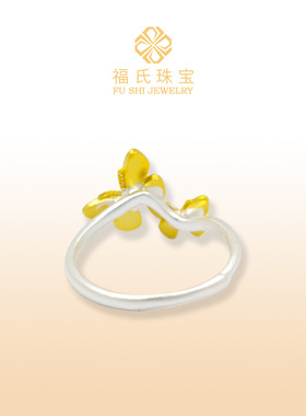 足银9999戒指双蝴蝶精致开口活囗轻奢个性梦蝶送女友礼物足银戒环