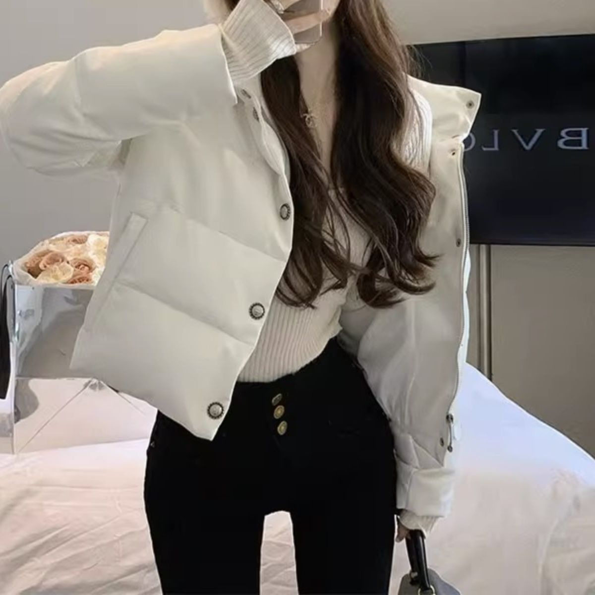 感白色短款棉服女小个子保暖面包服2026冬季时尚立领棉衣外套,淘宝优惠券,粉丝福利购,淘宝优惠卷