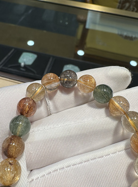 卡8.5mm天然彩发晶手链女彩色顺发晶手串福禄寿水晶红发绿发铜发