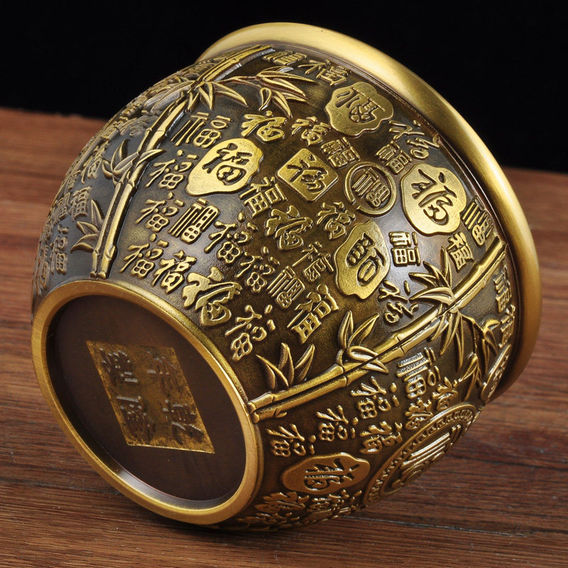 黄铜百福缸摆件聚宝盆风水招财摆设家居客厅电视柜装饰品乔迁礼品,淘宝优惠券,粉丝福利购,淘宝优惠卷