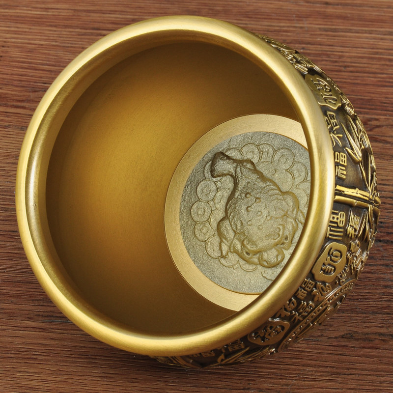 黄铜百福缸摆件聚宝盆风水招财摆设家居客厅电视柜装饰品乔迁礼品,淘宝优惠券,粉丝福利购,淘宝优惠卷