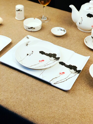 酒店用品陶瓷套装餐厅新中式饭店碗盘碟摆台餐具四件套定制印店名 - 图2