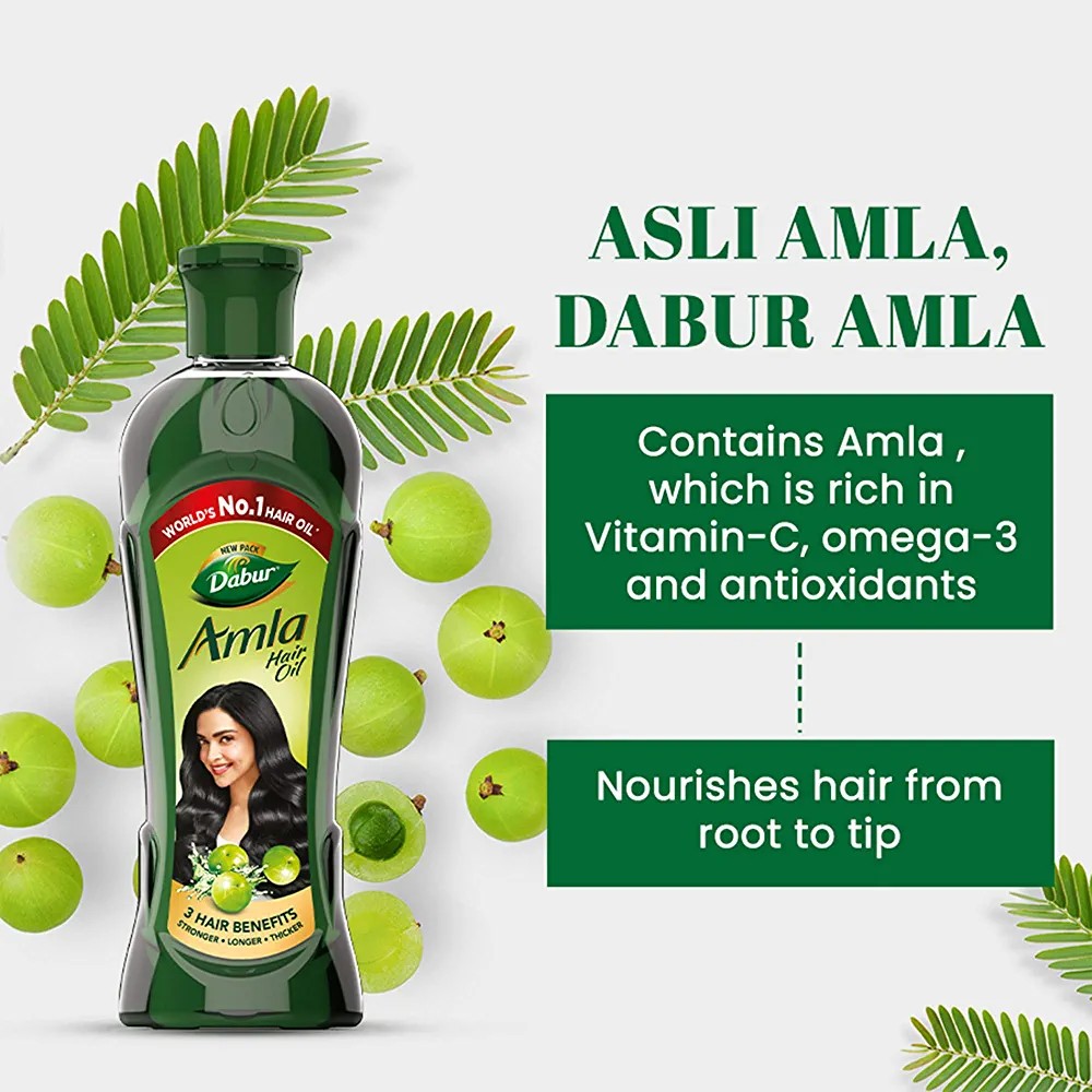 新货India Dabur Amla HAIR OIL印度醋栗养发乌发柔顺发油 270ml - 图3