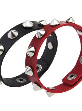 欧美个性不锈钢按扣铆钉手环时尚皮革情侣手镯哥特式潮流钉钉手链