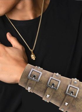 欧洲复古骑行护腕个性男士皮革朋克护臂手饰Cosplay舞台服饰道具