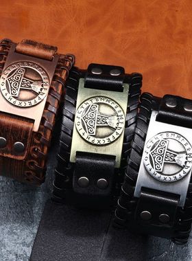 欧美跨境热卖手环合金真皮时尚手链雷神之锤个性pu皮手环饰品批发