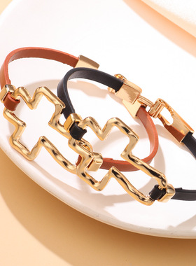 欧美跨境热销金属夸张百搭时尚设计创意十字架爱心电镀潮流手环