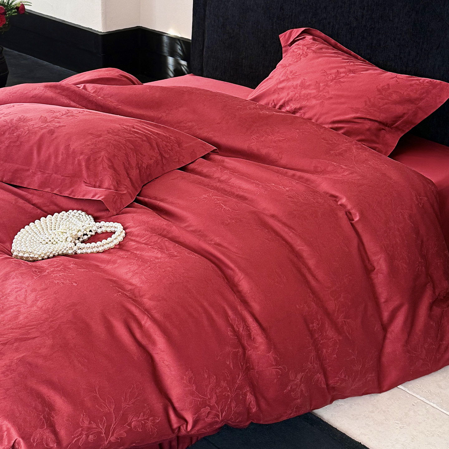 坤花家纺轻奢风婚庆四件套100S纯棉被套红色结婚喜被陪嫁床单床品,淘宝优惠券,粉丝福利购,淘宝优惠卷