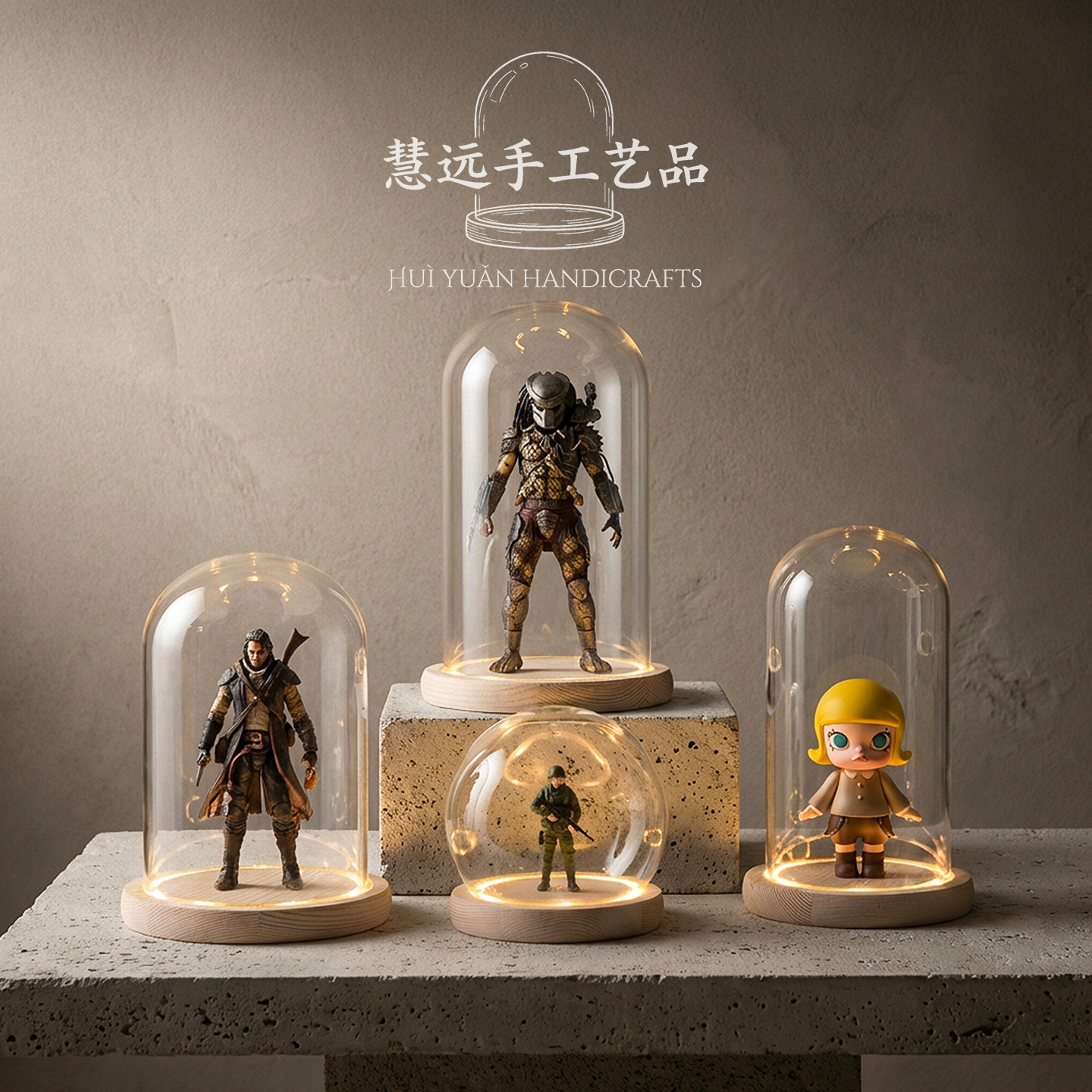 永生花发光玻璃罩防尘罩工艺品diy干花摆件客厅展示盒礼物手办