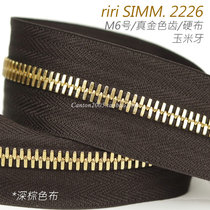 Swiss riri M6 Corn Tooth Metal Zipper SIMM 2226 Golden Teeth Dark Brown Hard Cloth