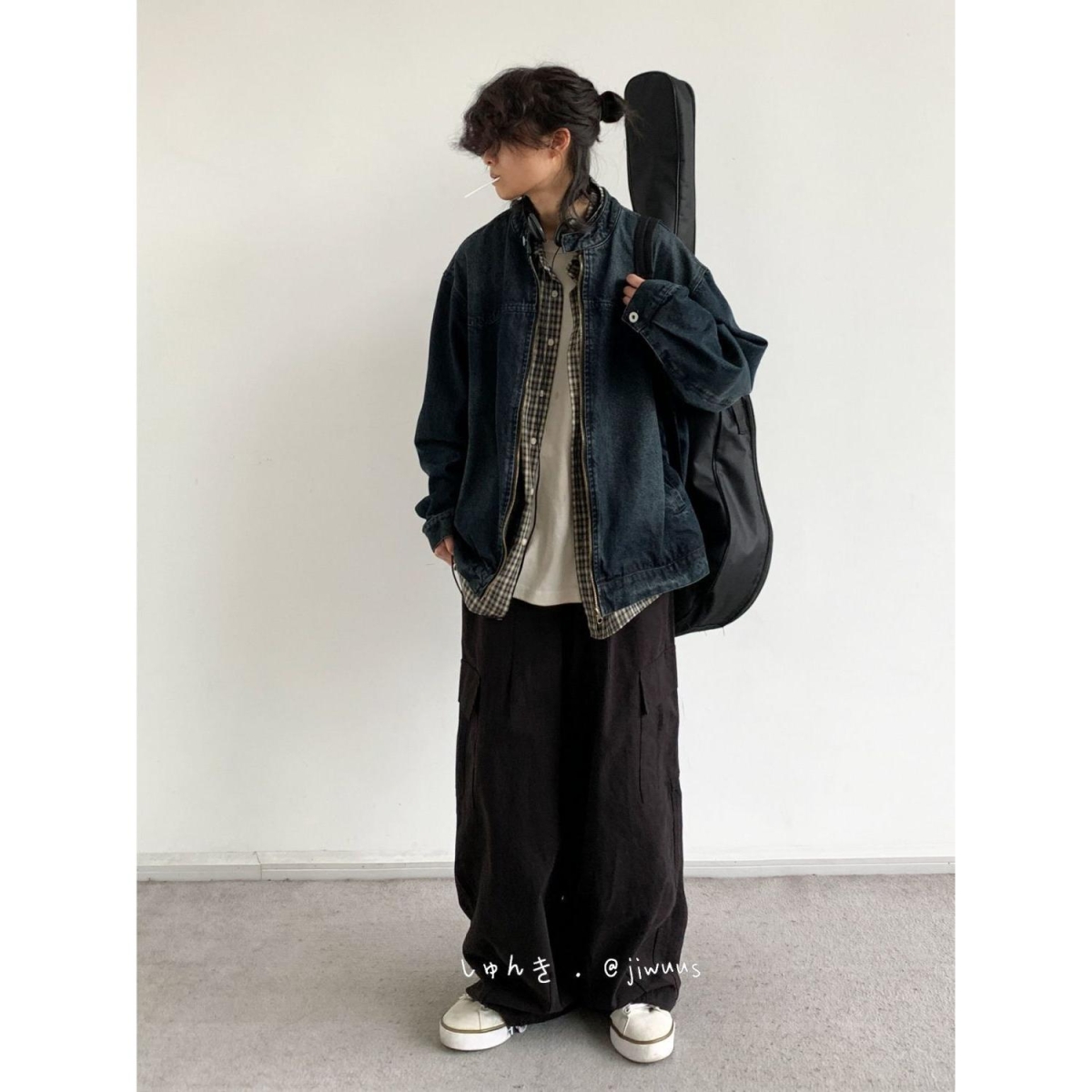 jiwuus 春日系复古水洗牛仔外套男女做旧男友风宽松百搭休闲夹克 - 图0