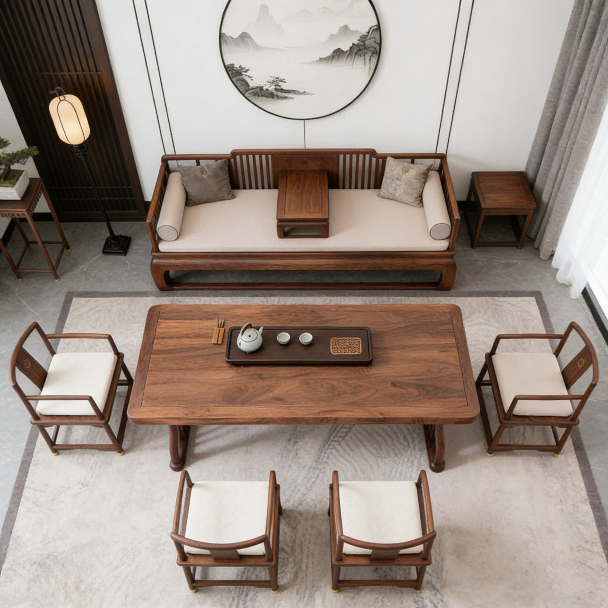 新中式黑胡桃木茶桌2026新款宋式美学罗汉床禅意办公室泡茶桌家具,淘宝优惠券,粉丝福利购,淘宝优惠卷