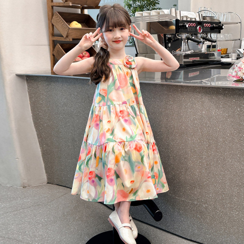 女童连衣裙夏装韩版背心儿童洋气夏季小女孩碎花中长款吊带沙滩裙,淘宝优惠券,粉丝福利购,淘宝优惠卷