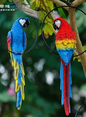 真动物鸟类金刚鹦鹉摆件花园庭院挂树装饰品雕塑户外树脂工艺品