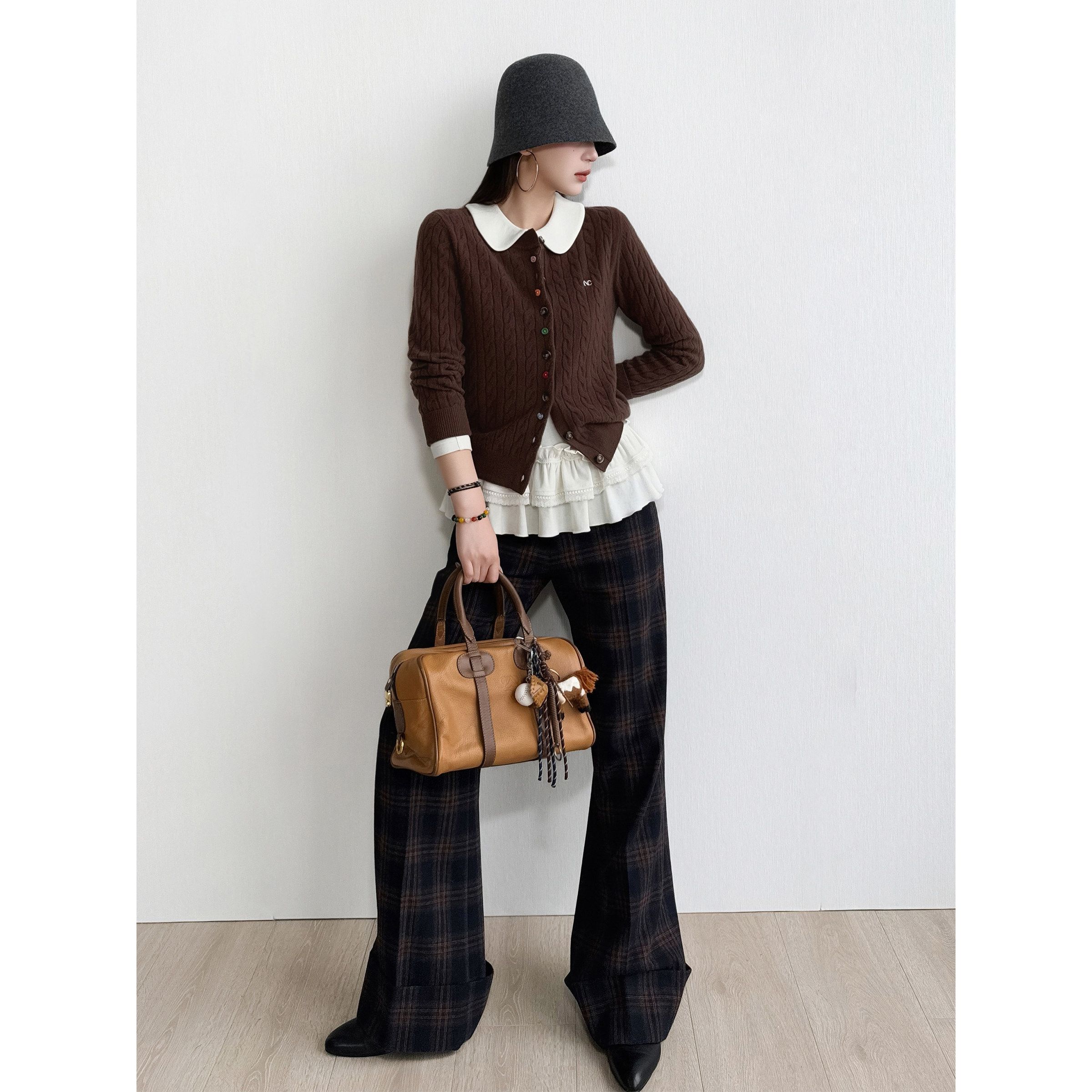 NancyCavally专柜款甄选抗皱精纺羊毛复古英伦绅士风卷边格纹西裤,淘宝优惠券,粉丝福利购,淘宝优惠卷