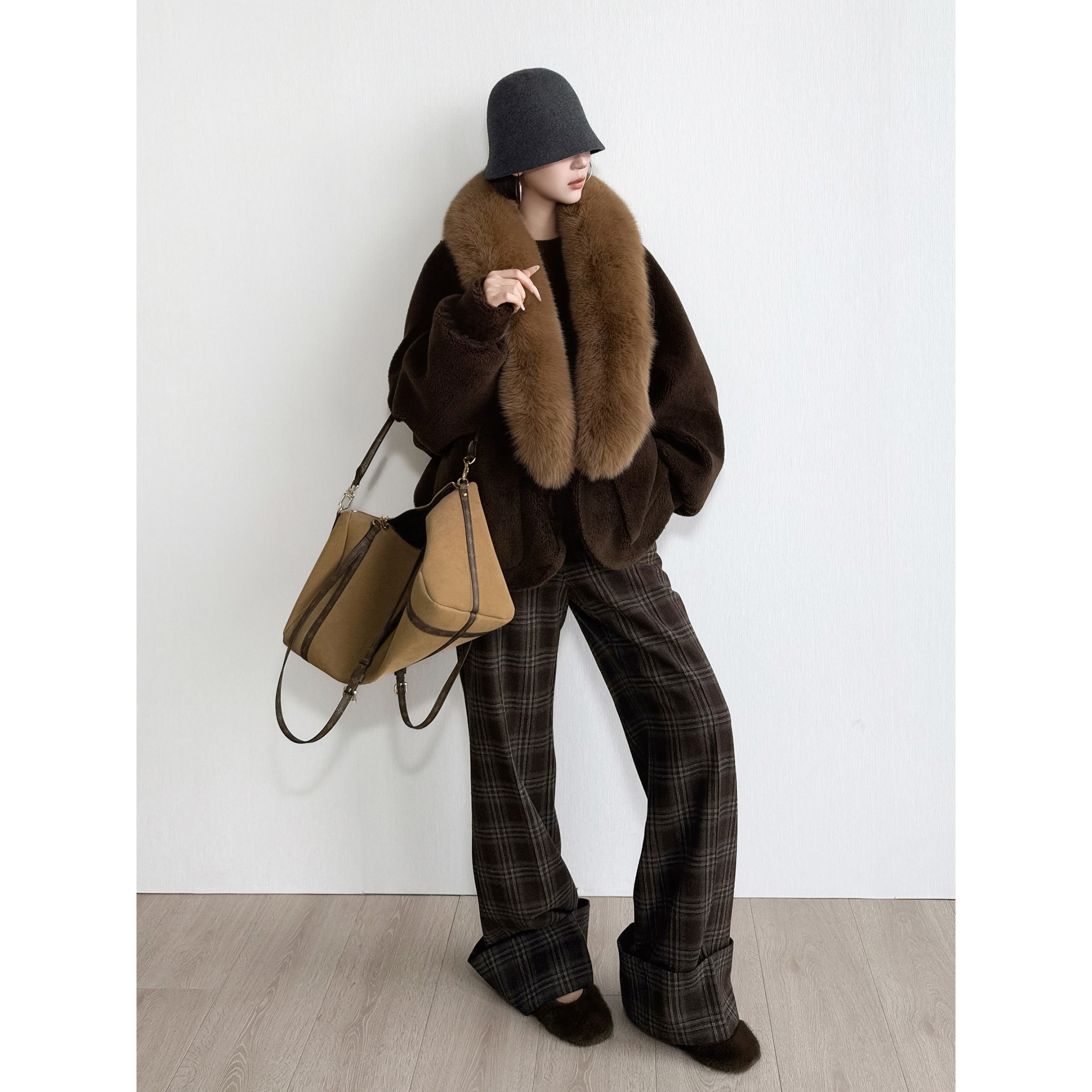 NancyCavally专柜款甄选抗皱精纺羊毛复古英伦绅士风卷边格纹西裤,淘宝优惠券,粉丝福利购,淘宝优惠卷