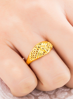 镀金开口戒指铜镀越南沙金