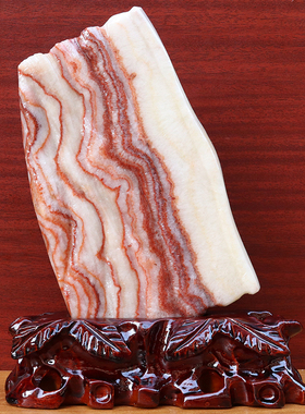 16*23*2cm1100g天然石材奇石摆件猪肉石五花肉桌面装饰雕刻石摆件