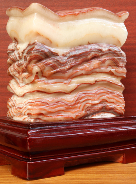 17*18*6cm3486g天然石材奇石摆件猪肉石五花肉桌面装饰雕刻石摆件