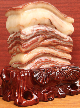 16*17*5cm2430g天然石材奇石摆件猪肉石五花肉桌面装饰雕刻石摆件