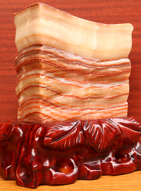 15*16*5cm1985g天然石材奇石摆件猪肉石五花肉桌面装饰雕刻石摆件