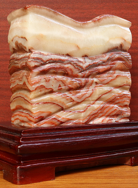 19*18*5cm2930g天然石材奇石摆件猪肉石五花肉桌面装饰雕刻石摆件