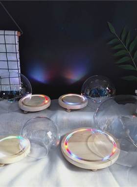 圣诞节永生花圆球形玻璃罩手办盲盒积木防尘罩七彩闪烁发光小夜灯