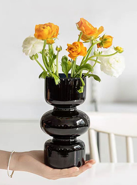 高级感中古玻璃花瓶摆件客厅插花绿植水培养高颜值餐桌面卧室装饰