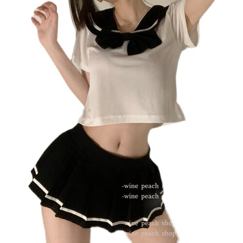 酒酿桃子甜系女孩情趣学妹套装激情诱惑百褶裙装甜美可爱性感内衣 - 图3